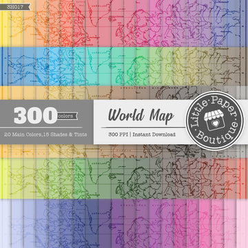 Rainbow World Map Digital Paper 3H017