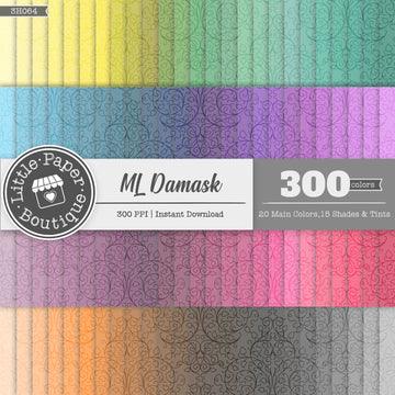 Rainbow Damask Overlay Digital Paper 3H064