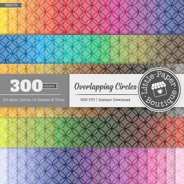 Rainbow Overlapping Circles White Outline Overlay Digital Paper 3H079