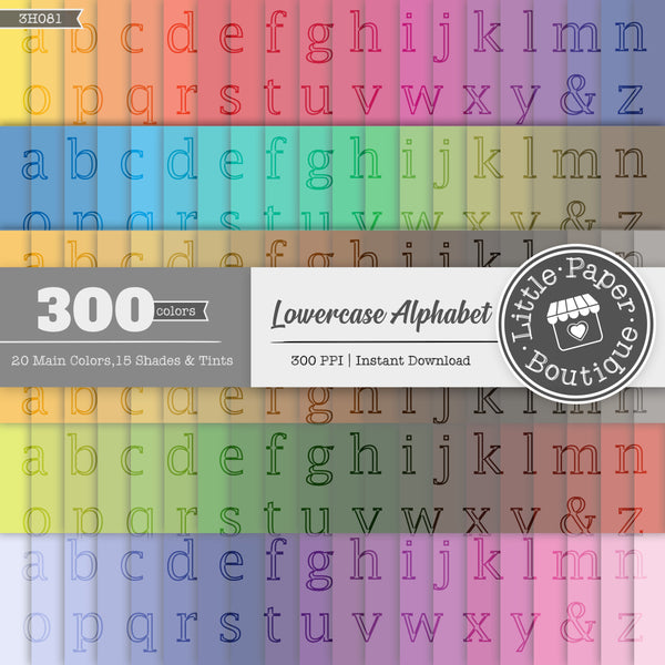 Rainbow Lowercase Alphabet Outline Overlay Digital Paper 3H081