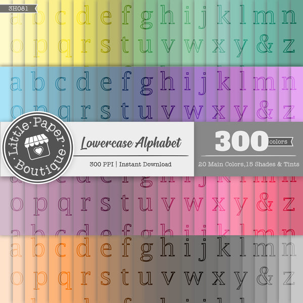 Rainbow Lowercase Alphabet Outline Overlay Digital Paper 3H081