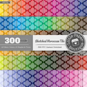 Rainbow Sketched Moroccan Tile Digital Paper 3H109