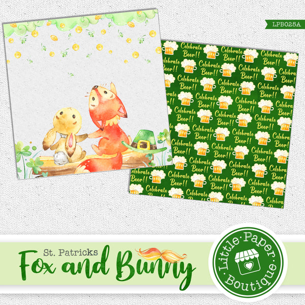 St Patrick's Day Fox and Bunny Watercolor Digital Paper LPB025A