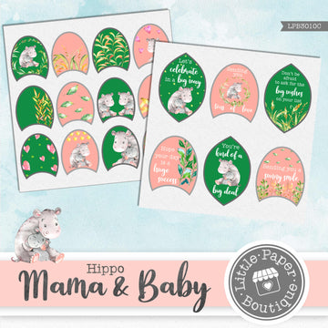 Hippo Mama & Baby Watercolor Ephemera Tags Digital Paper LPB3010C