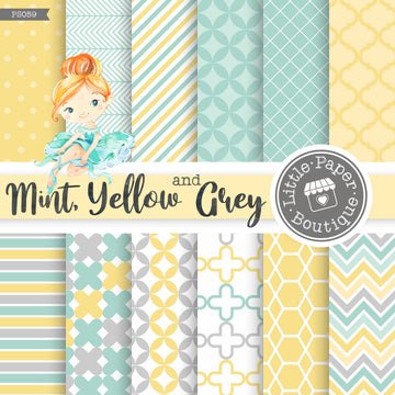 Mint Yellow Grey Digital Paper PS060