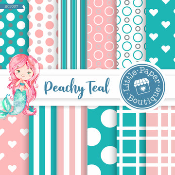 Peachy Teal Digital Paper RCS037B